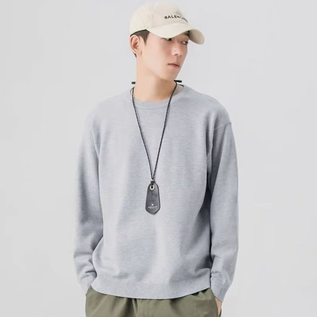 Autumn and Winter Crewneck Sweater Men's Inner Solid Color Base Shirt Loose plus size Warm Knitted Sweater Pullover Sweater