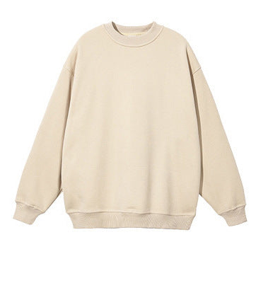 2023 autumn new round neck sweater fashion brand solid color pullover men's sweater loose fleece-lined men's couple sweater