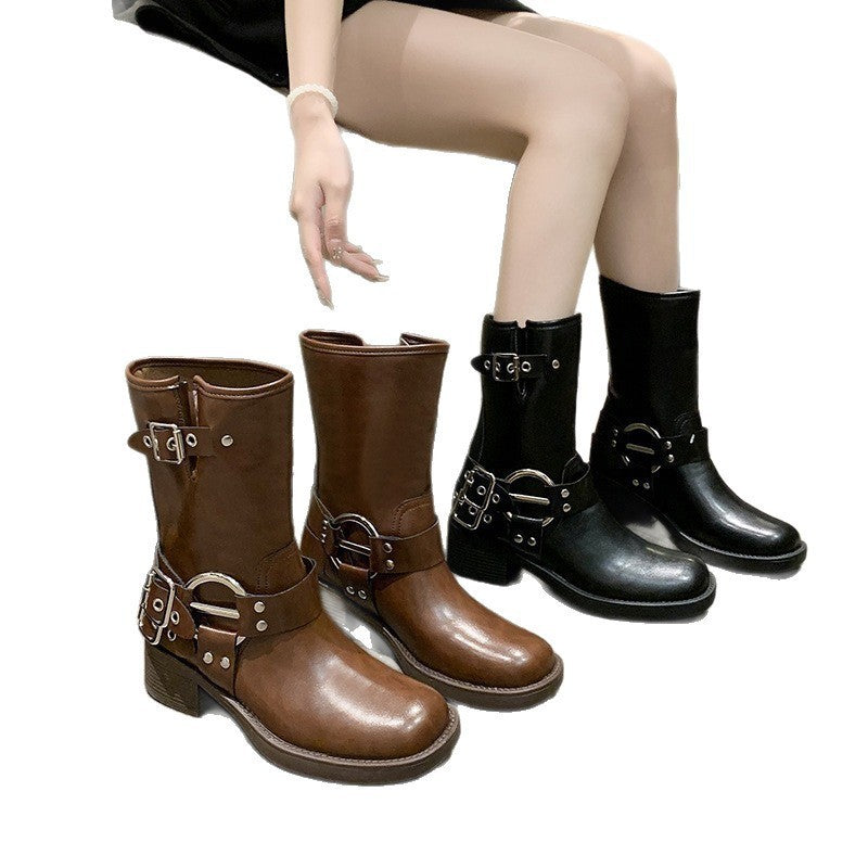High and Low Boots Available! Short Boots for Women, Spring & Fall Retro Western Cowboy Boots, Women's Boots, Belt Buckle Women's Boots