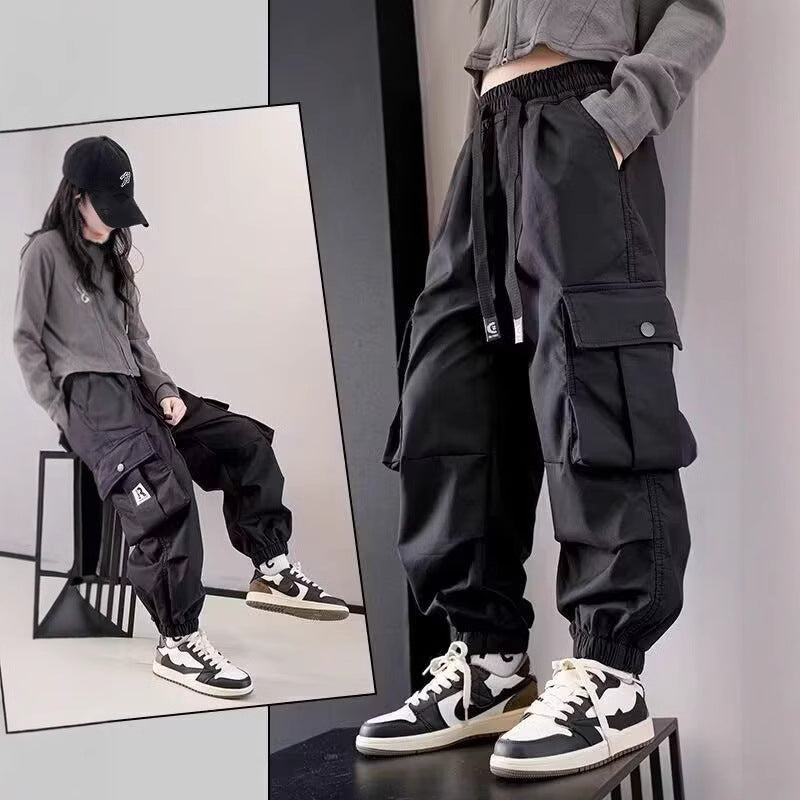 Girls' Cargo Pants 2025 Autumn Stylish Pants Children's Trendy Pocket Casual Pants for Older Children Loose Long Pants