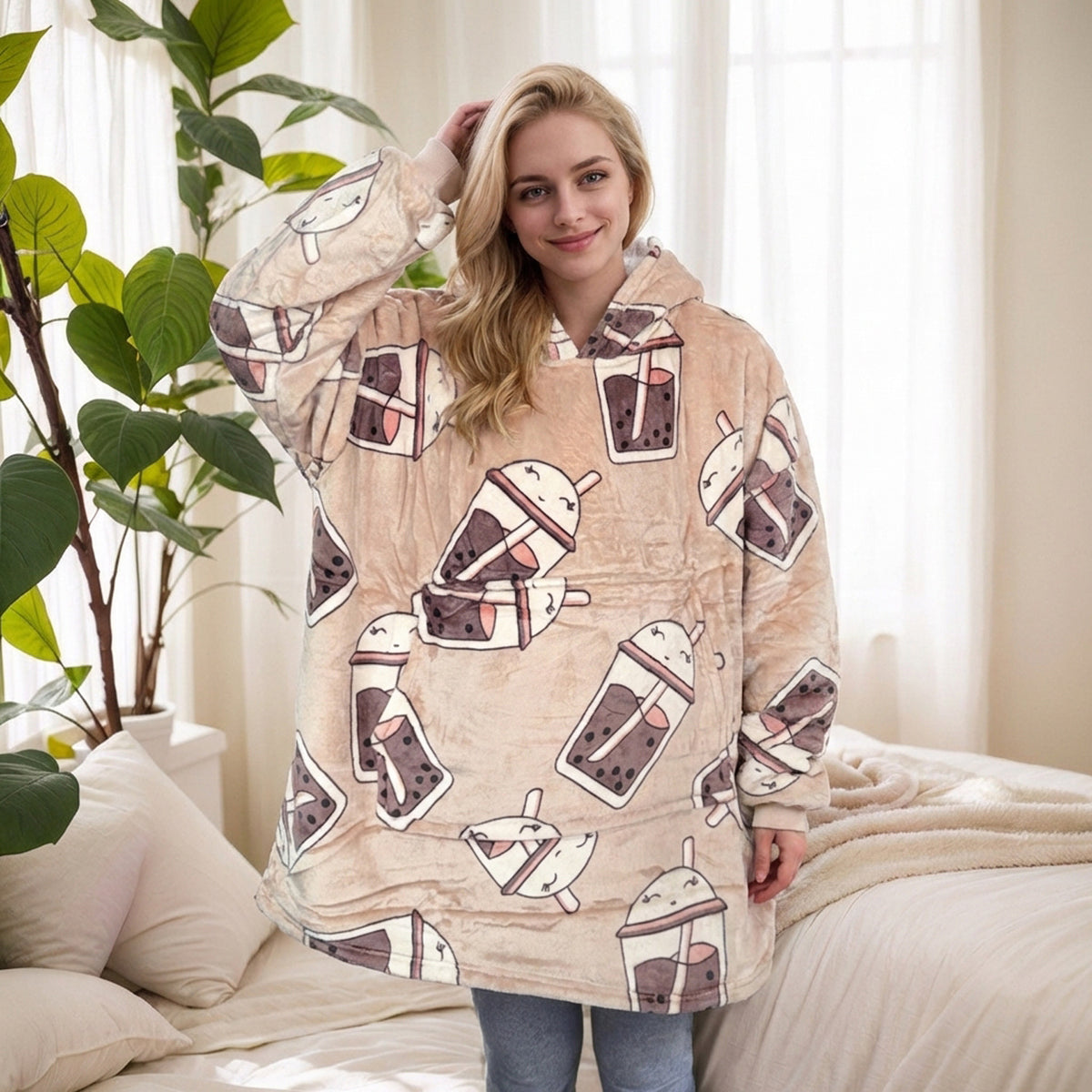2021 Winter Fleece-Lined Thickened Navy Blue and Dark Gray Zip-Up Lazy Blanket Long-Sleeve Casual Flannel Hoodie