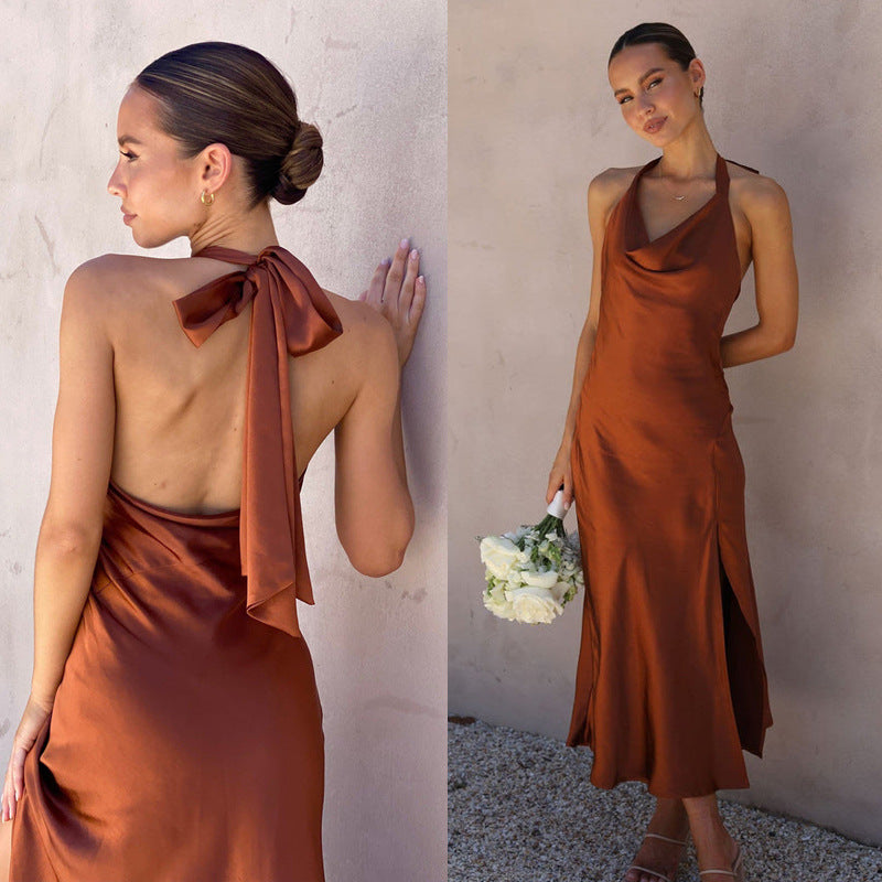 2023 European and American Hot-Selling Cross-Border Export Sleeveless Sexy Slim Long Skirt Women's Slit Backless Dress Ready Supply