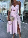suspenders V-neck large pendulum dress slim-fit backless mid-length dress