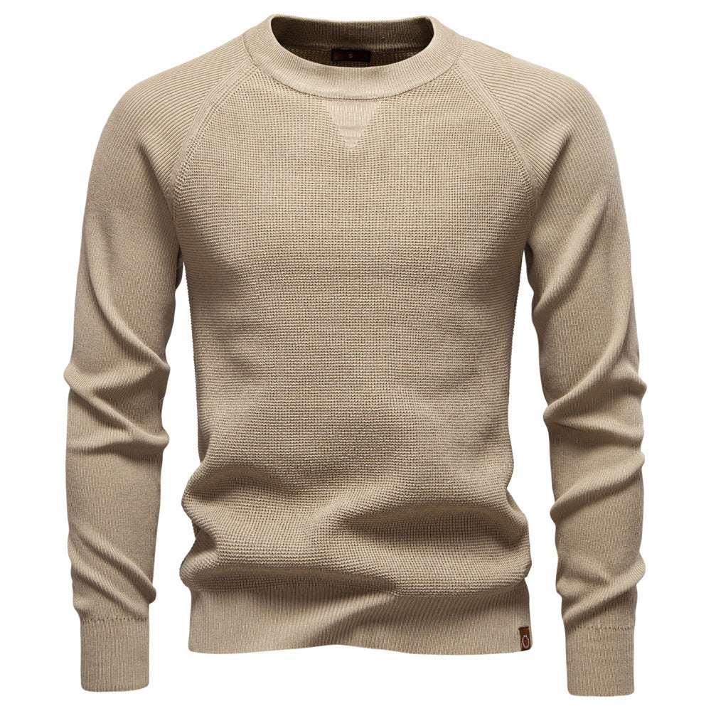 Men's Round Neck Fashionable High-Quality Knitted New 2025 Autumn and Winter Sweater Pure Color Sweater Business Casual Men's Style