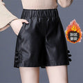 2024 New Autumn and Winter Leather Pants for Women, High-Waisted Fat Girls, Large Size Slimming Look Wide-Leg Pu Leather Shorts, Women's Leather Boot Pants, Trendy