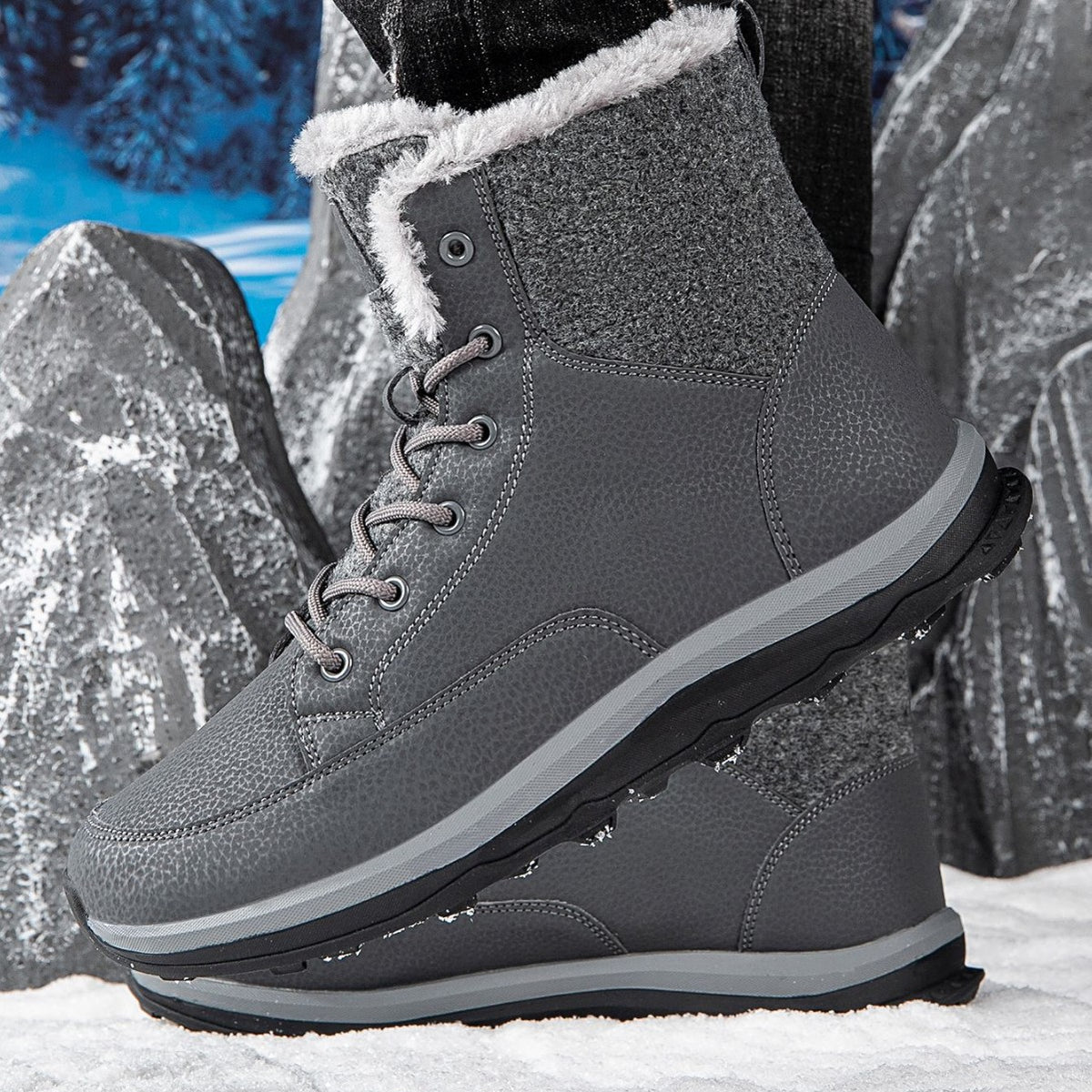 Men's Winter Snow Boots, Men's Hiking Shoes, Fleece-Lined, Thickened, Warm, Large Size Cotton Boots, High-Top Warm Shoes