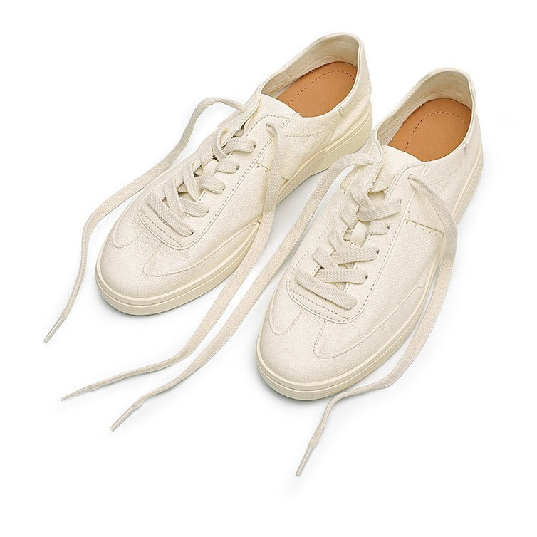 Retro Breathable First-Layer Cowhide Casual Sneakers 2024 Summer New Fashion Versatile White Shoes Men's Low-Top Trendy Shoes