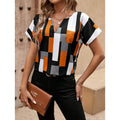 Foreign Trade New Cross-Border Blouses Geometric Print Slit Collar Shirt Short-Sleeved Top