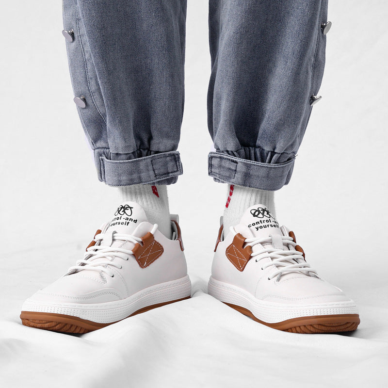 2024 Autumn Men's Genuine Leather Sneakers, Top Layer Cowhide Men's Clown Shoes, Men's Casual Shoes, Breathable, Shock-Absorbing, Comfortable