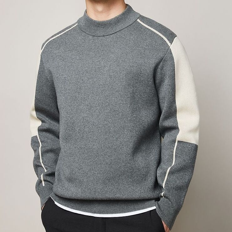 Men's Light business 2023 autumn and winter New round neck pullover casual simple contrast color sweater men's top