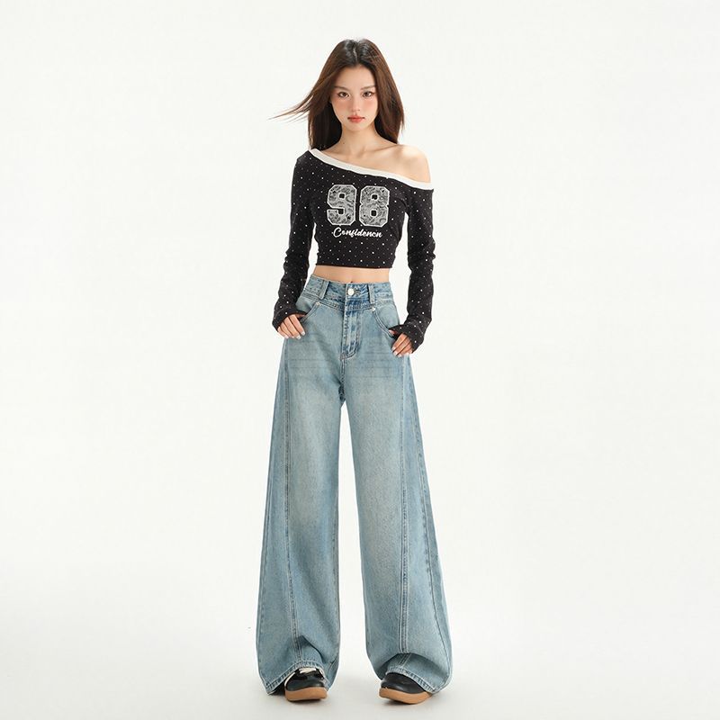 Wide-Leg Jeans for Women 2025 Spring New Retro High-Waisted Loose Slimming Summer Drape Straight Floor-Length Pants