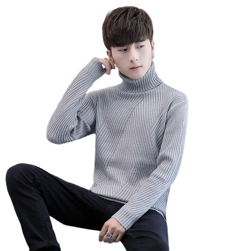 Autumn and Winter Sweater Men's Fashion Korean-style Slim-fit Twill Solid Color Men's Turtleneck Sweater Junior Sweater