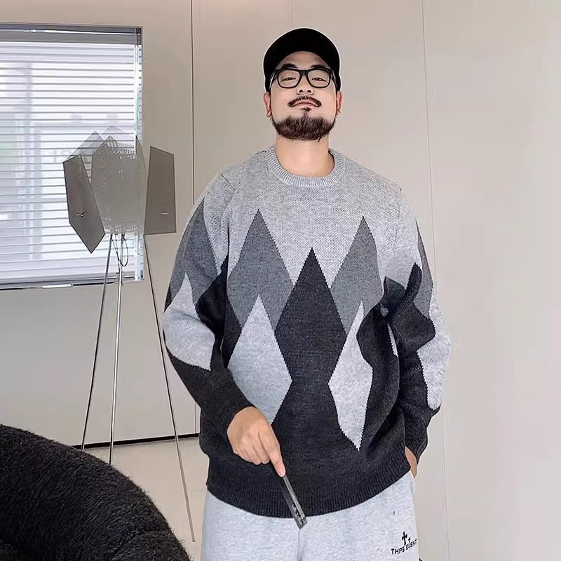 Trendy Brand plus size Men's Autumn and Winter Fake Two-piece Sweater Pullover Fatty Plus Plus Casual Fashion Loose Knitted Sweater