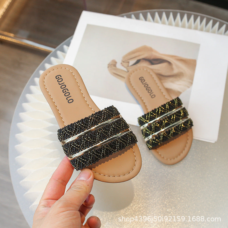 Girls' Slippers 2024 Summer New Children's Shoes Outer Wear Sandals Summer Little Girl's Soft-soled Internet-famous Fashionable Sandals