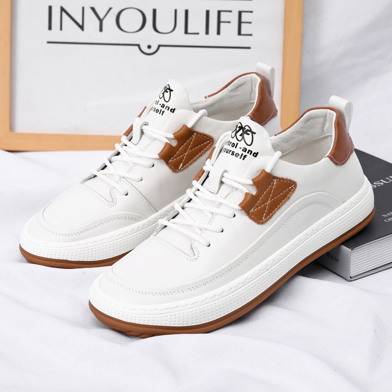 2024 Autumn Men's Genuine Leather Sneakers, Top Layer Cowhide Men's Clown Shoes, Men's Casual Shoes, Breathable, Shock-Absorbing, Comfortable