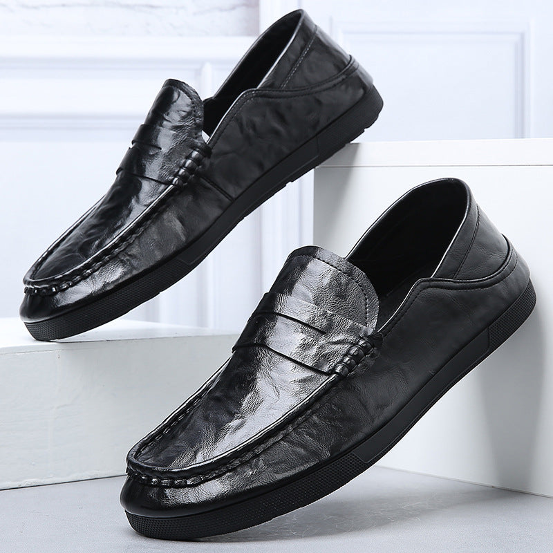 2024 Autumn Men's Slip-On Genuine Leather Breathable Casual Loafers Korean Style Versatile Low-Cut Daily Men's Leather Shoes