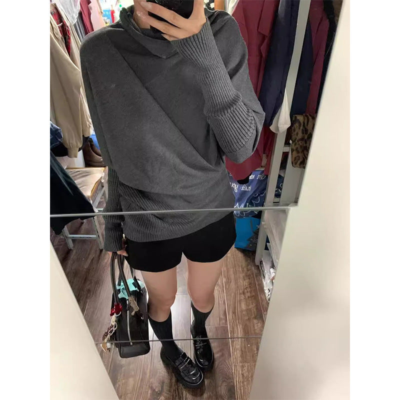 Korean Style Irregular Turtleneck Sweater Women's Autumn and Winter 2024 New Relaxation Lazy Style Bat Sleeve Sweater Top