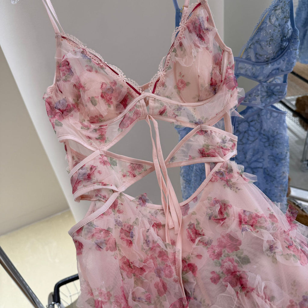 Pajamas for Women 2025 New Sexy Pure Lust with Breast Pads, Suspenders, Mesh Nightgown, Cut Out Lace Pajamas