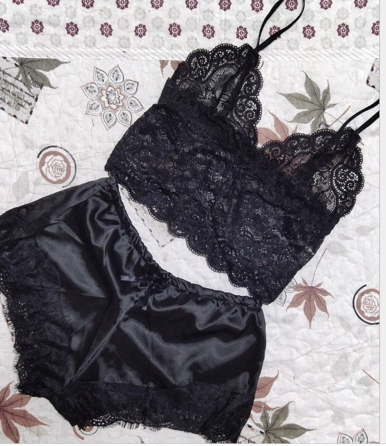 Summer Women's Silk Sling Princess Pajamas Sexy Temptation Two-piece Underwear Nightwear Home Clothes