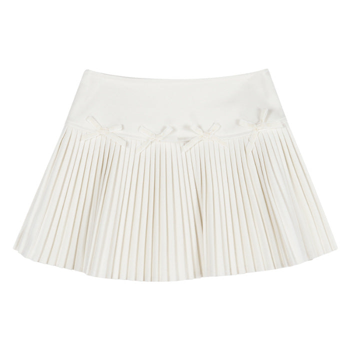 White Skirt, Bow Skirt, Black Pleated Skirt, Women's Early Autumn High-Waisted Slimming Look A-Line Skirt, Woolen Skirt