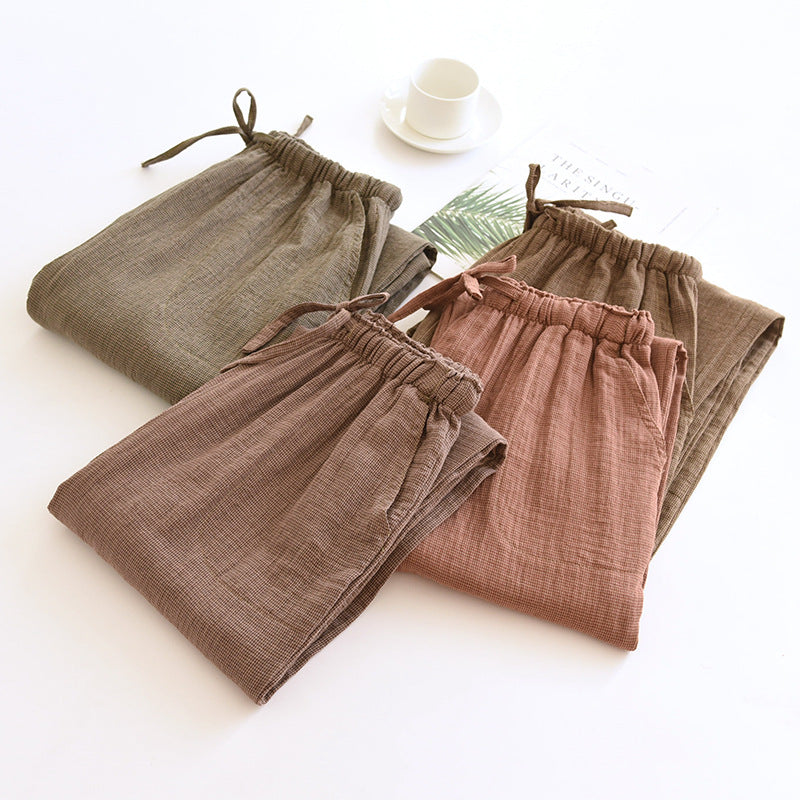 Spring and Autumn Pure Cotton Pajama Pants for Men and Women Yarn-dyed Plaid Double-layer Cotton Yarn plus size Loose Thin Summer Soft Home Pants