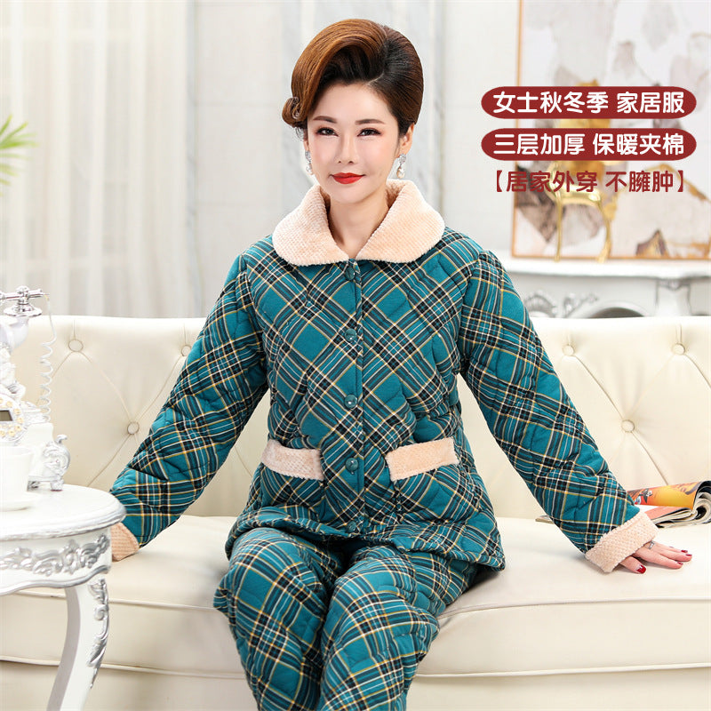 Sleeping beauty pajamas fall/winter women's cotton padded three-layer thick warm and cold-proof home clothes mother's day gift 08