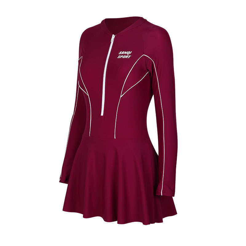 Swimwear Women's 2025 New Long-sleeved Conservative one-piece Sunscreen Swimwear Women's Slimming Hot Spring Sports Swimwear