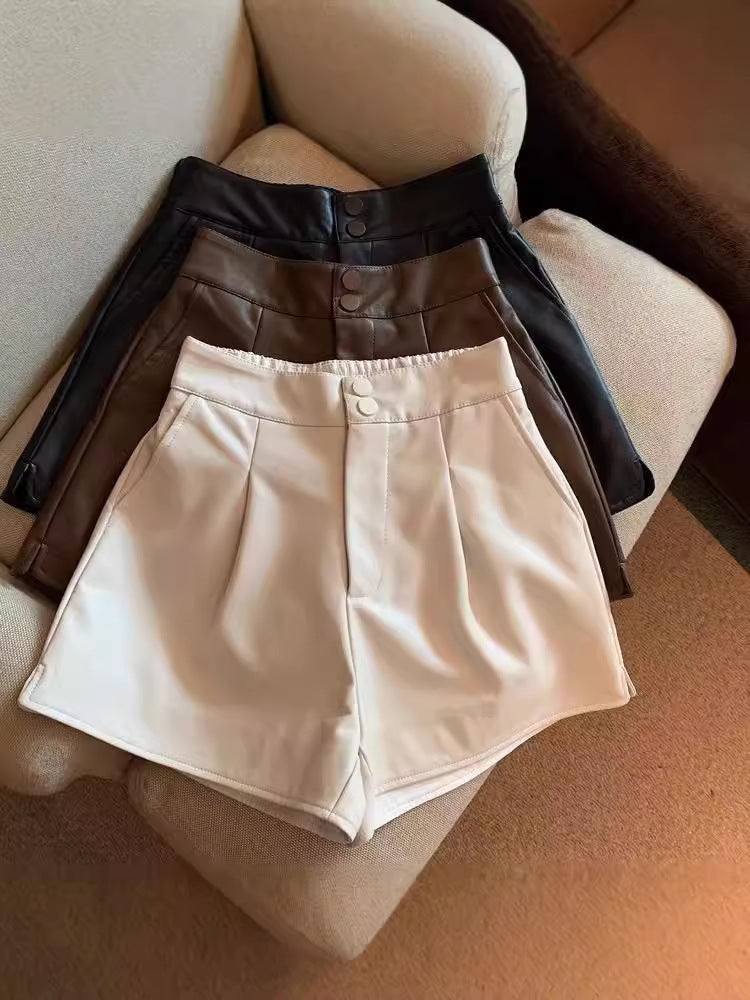 Leather Shorts Women's Autumn and Winter Outer Wear 2024 New High Waist Leather Pants plus size Wide Leg Slim Loose Base Boots Pants