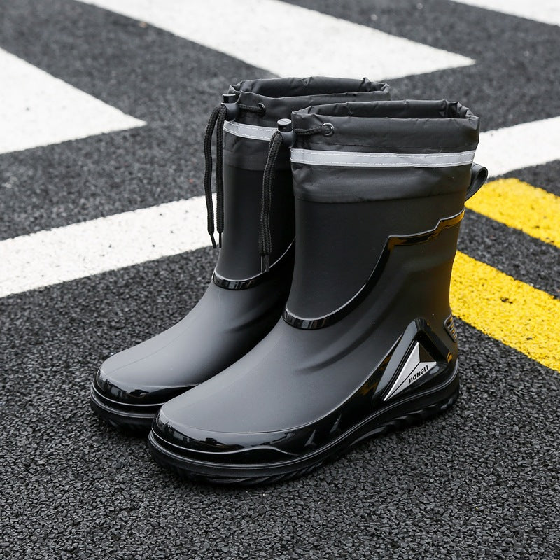 Rain Boots men's closed new waterproof shoes outdoor water boots kitchen non-slip work rubber shoes plus velvet cotton warm rain boots