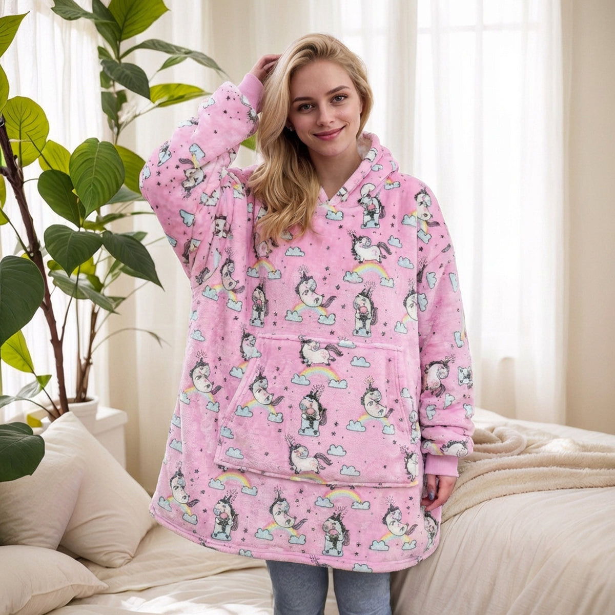 2021 Winter Fleece-Lined Thickened Navy Blue and Dark Gray Zip-Up Lazy Blanket Long-Sleeve Casual Flannel Hoodie