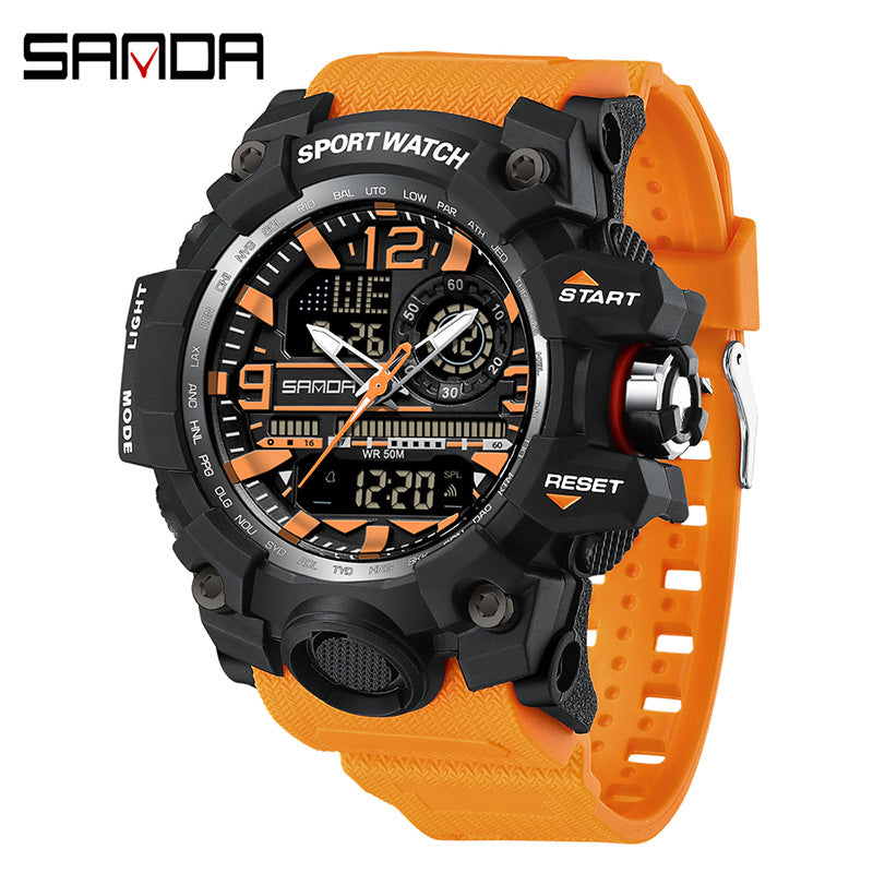 Sanda Hot-Selling Watch Korean Version Student Party Multi-Functional Waterproof Alarm Clock Electronic Watch Cool Dual Display Luminous Sports Watch