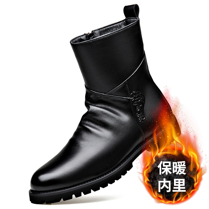 Winter Velvet Warm Boots Men's High-Top British Side Zipper Large Size Short Boots Business Formal Chelsea Boots