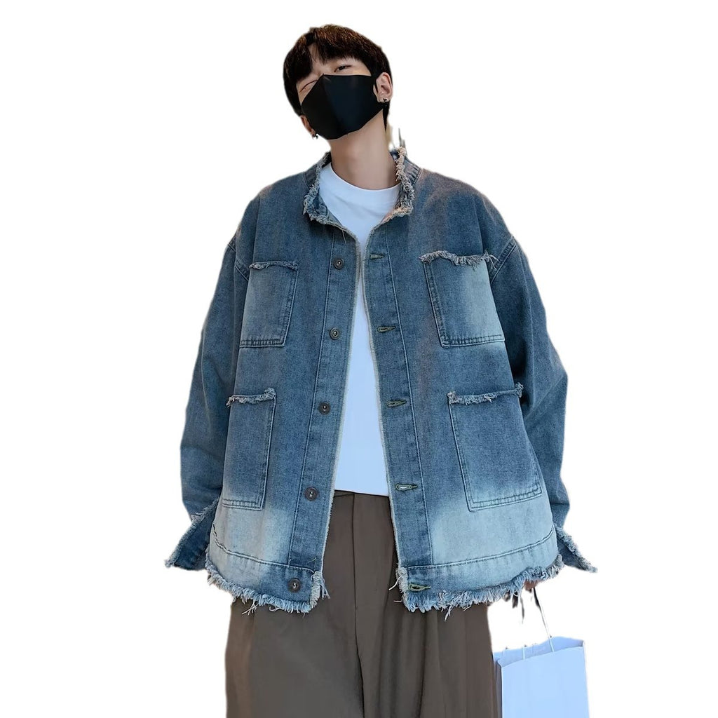 [In Stock running volume] Retro gradient Denim coat men's and women's loose American high street casual workwear jacket
