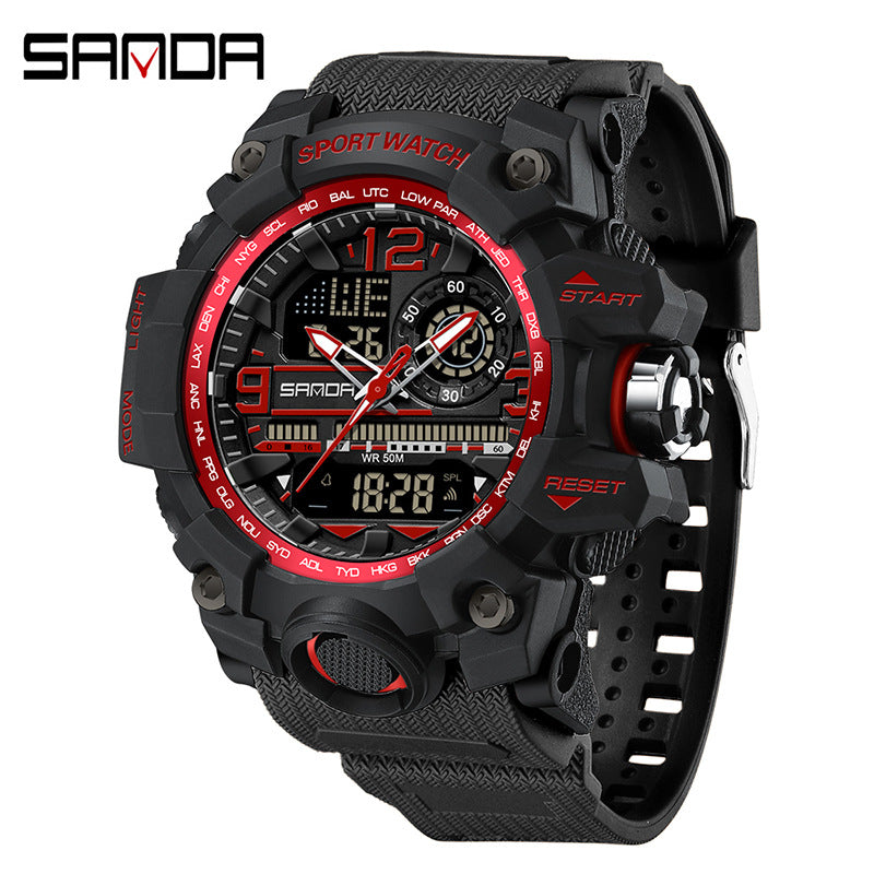 Sanda Hot-Selling Watch Korean Version Student Party Multi-Functional Waterproof Alarm Clock Electronic Watch Cool Dual Display Luminous Sports Watch