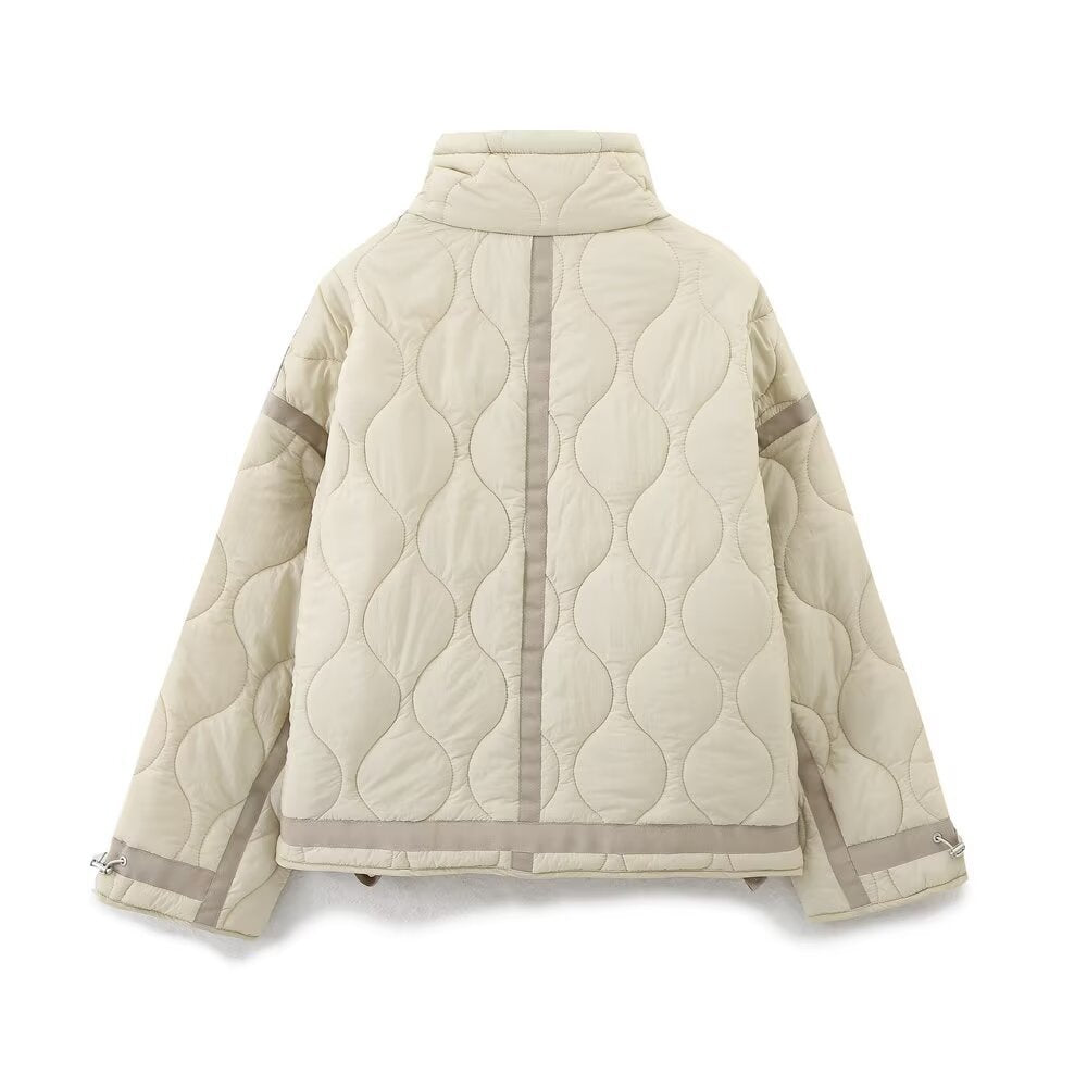 Cross-Border Women's Winter New European and American Style Street Fashion Casual Stand-Up Collar Large Pocket Cotton Jacket