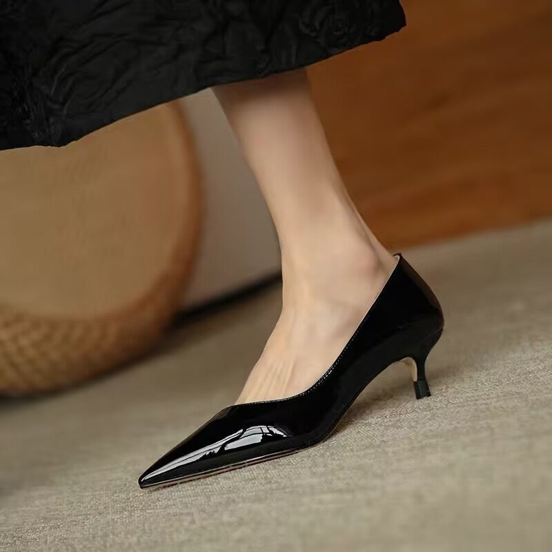 2025 Early Spring New Style Women's High Heels Women's Stiletto Pu Leather Pointed Toe Sexy French Girl Pumps Versatile