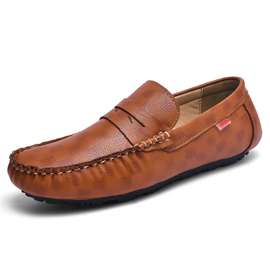 Men's Breathable Loafers 2025 New Trendy Korean Style Genuine Leather Slip-On Soft Sole Casual Shoes