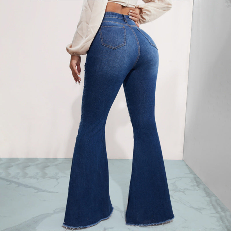 High-Waisted Stretchy Flared Jeans for Women, Ripped Micro-Flare Jeans for Petite Women