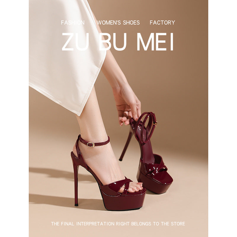 1488-6 Sexy Open-Toe Platform High Heels for Women with Square Toe and Stiletto Heels That Are Not Tiring for Feet and High-Heeled Sandals for Going Out