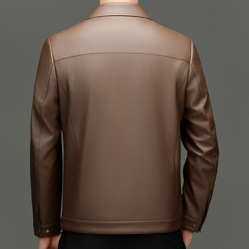 Leather men's 2024 autumn and winter new fleece-lined thickened lapel pu leather jacket coat protein ecological leather men's