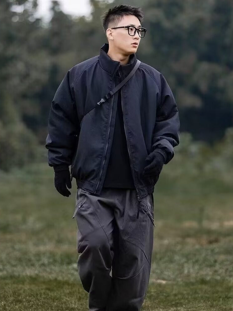Japanese Vintage Tooling Trend Men's and Women's Loose Vertical Collar Short Cotton-padded Coat Winter Men's American Army Green Cotton Coat Jacket