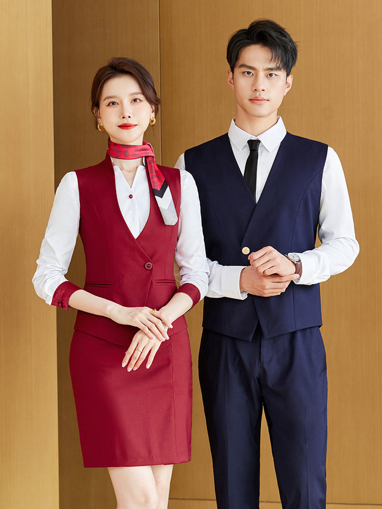 Gray vest suit men and women with the same style spring and autumn temperament hotel front desk overalls business attire vest sales tooling