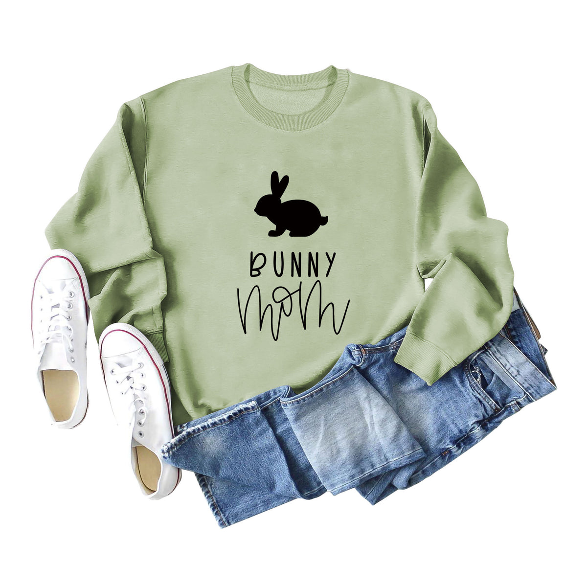 Amazon Cross-Border Export European and American Fashion Bunny Mom Fun Casual Women's Loose Long-Sleeved Round Neck Sweatshirt