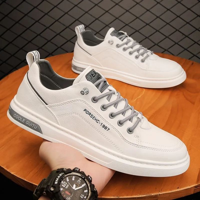 Men's Sneakers  New Trendy Casual Shoes Versatile Leather Shoes Men's Slip-On White Shoes Men