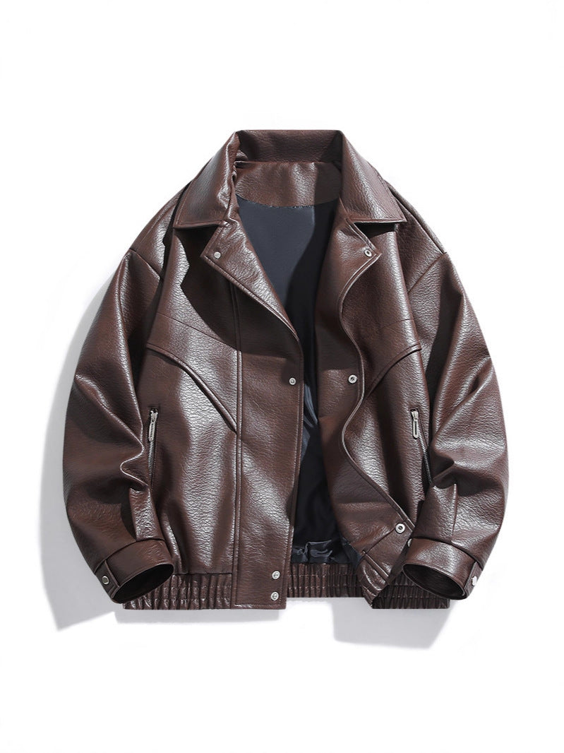 Solid Color American Retro Leather Jacket Men's Motorcycle New Leather Jacket Men's Pu Jacket Spring and Autumn Loose Trendy
