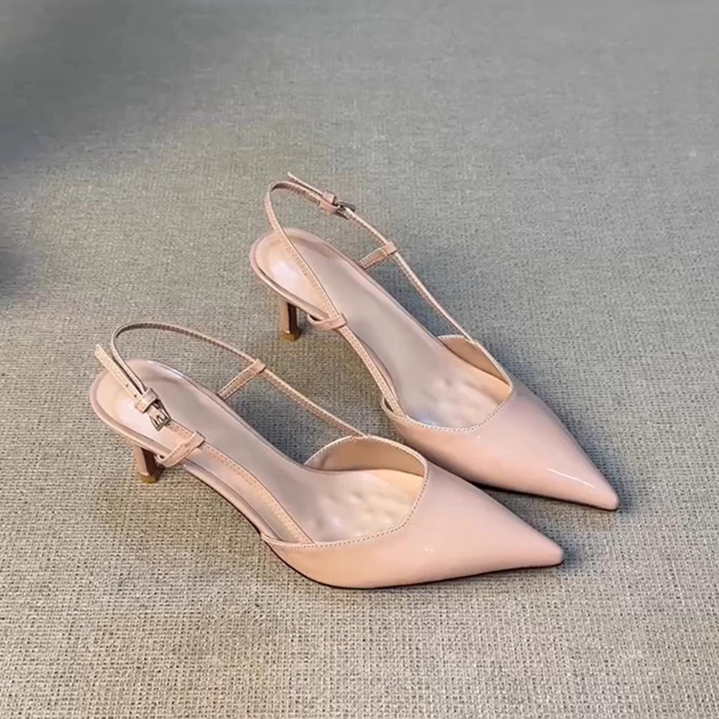 French-Style Exquisite Nude High-Heeled Shoes for girls, 2026 New Model, Patent Leather Pointed Toe Versatile Slip-On Elegant Closed-Toe Shoes