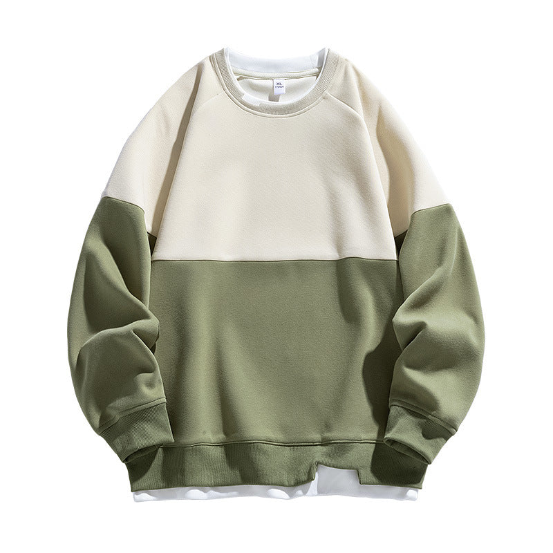 Cross-border Fake Two-piece Round Neck Sweaters Men's Spring and Autumn Fashion Contrast Color Stitching Top 2025 New Youth Autumn Clothes