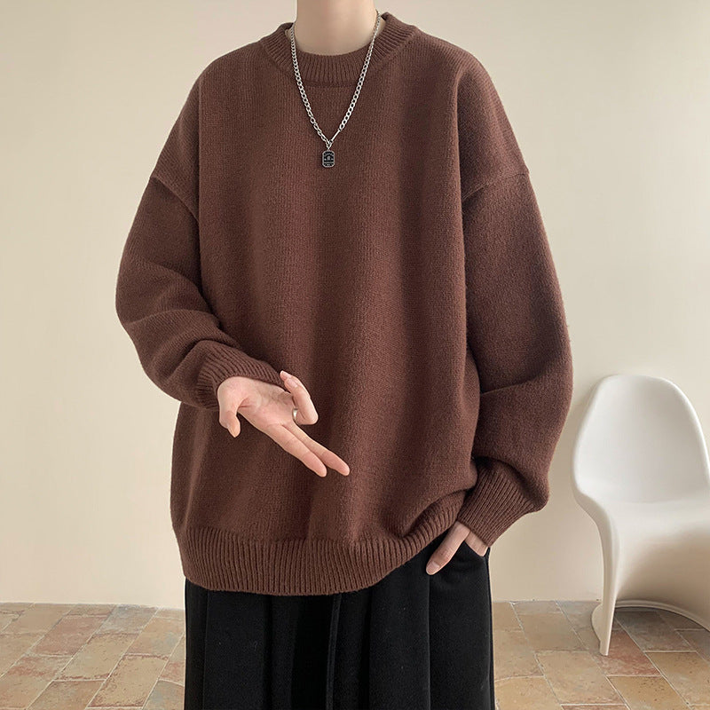 Sweater Men's Autumn and Winter Lazy Style American Style Retro High-end Sense Loose Casual Solid Color Pullover Base Knitted Sweater