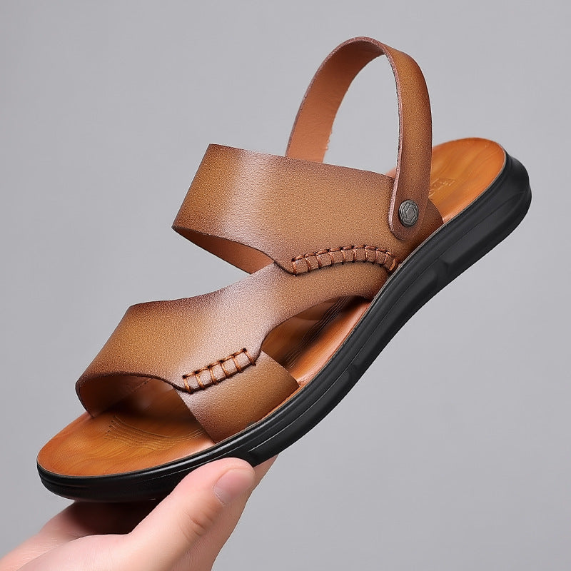 2025 Men's Sandals Genuine Leather Summer Beach Shoes Sandals Dual-Purpose New Trendy Soft Sole Men's Shoes Casual Non-Slip Shoes