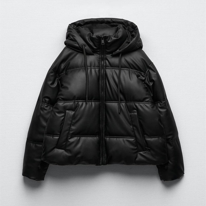 Autumn European and American Clothing Pure Color Versatile Warm Imitation Leather Short Cotton Jacket 3046225 712